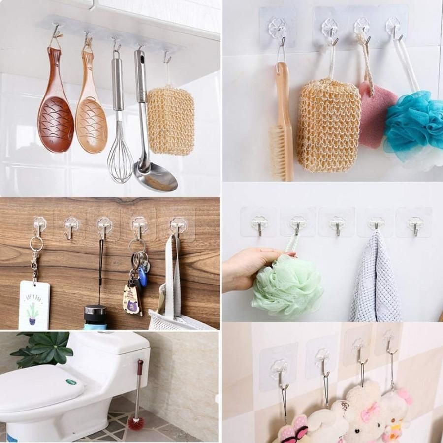 Hooks-Transparent Self Adhesive Hooks Hanger(Pack of 6)