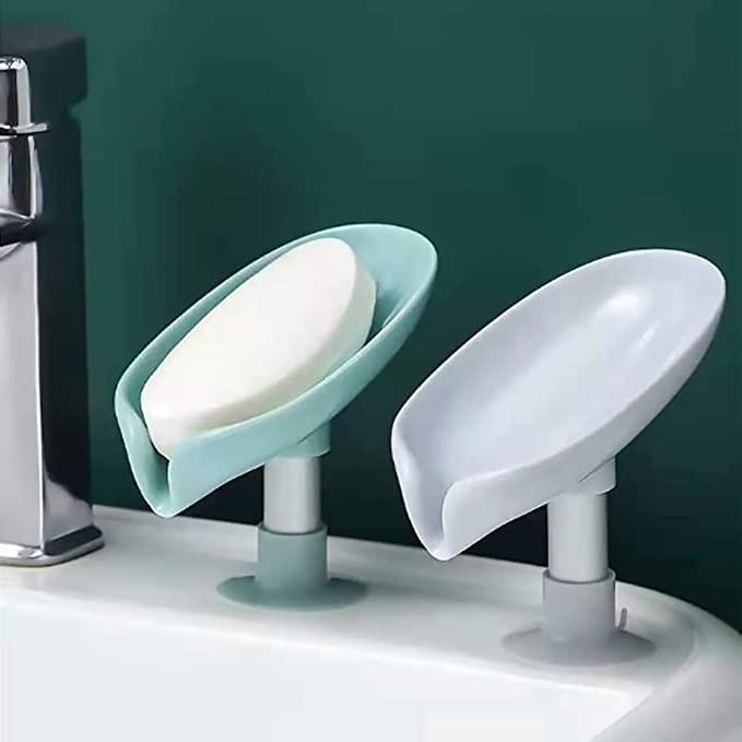 Plastic Leaf-Shaped Double Layer Soap Dish Holder (Pack of 2)